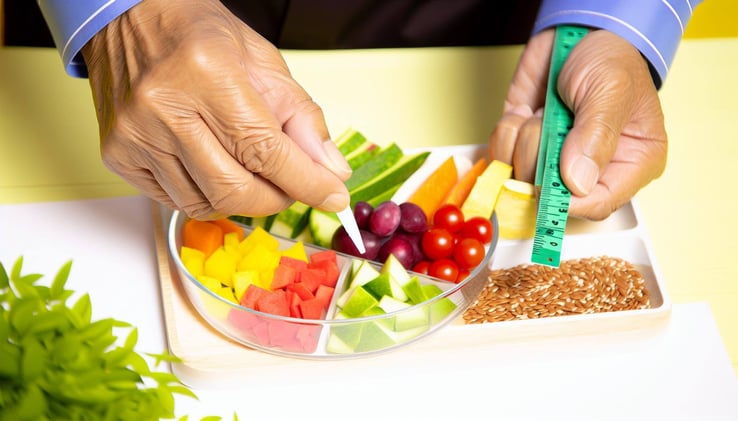 mano midiendo porciones de comida saludable-1